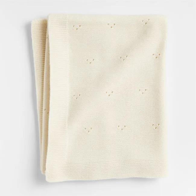 Pointelle Knit Pampas Ivory Organic Cotton Baby Stroller Blanket