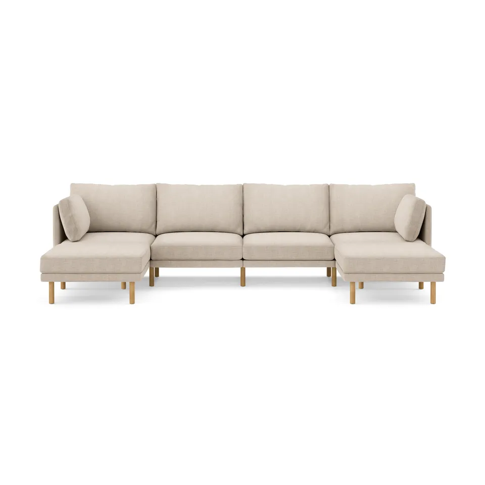 Field 6-Piece Sectional Double Lounger - Oatmeal - Performance Chenille / Oak - Wood