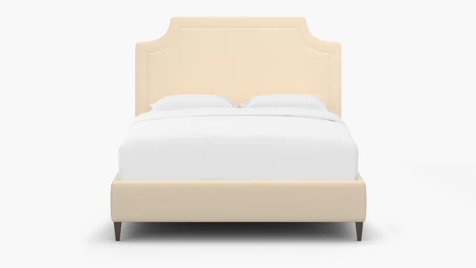 Deco Bed, Flax Twill, Espresso Square Tapered Leg, Queen