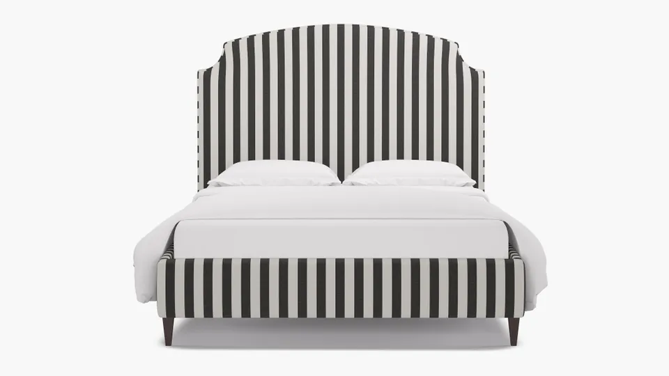 Cove Bed, Ink Cabana Stripe, Espresso Square Tapered Leg, Full