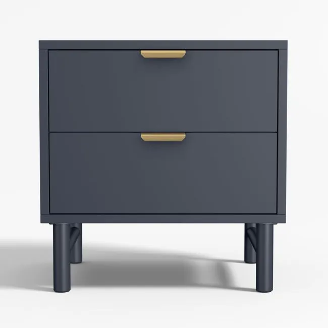 Set of 2 Classic 20" Navy Blue Wood 2-Drawer Kids Nightstands