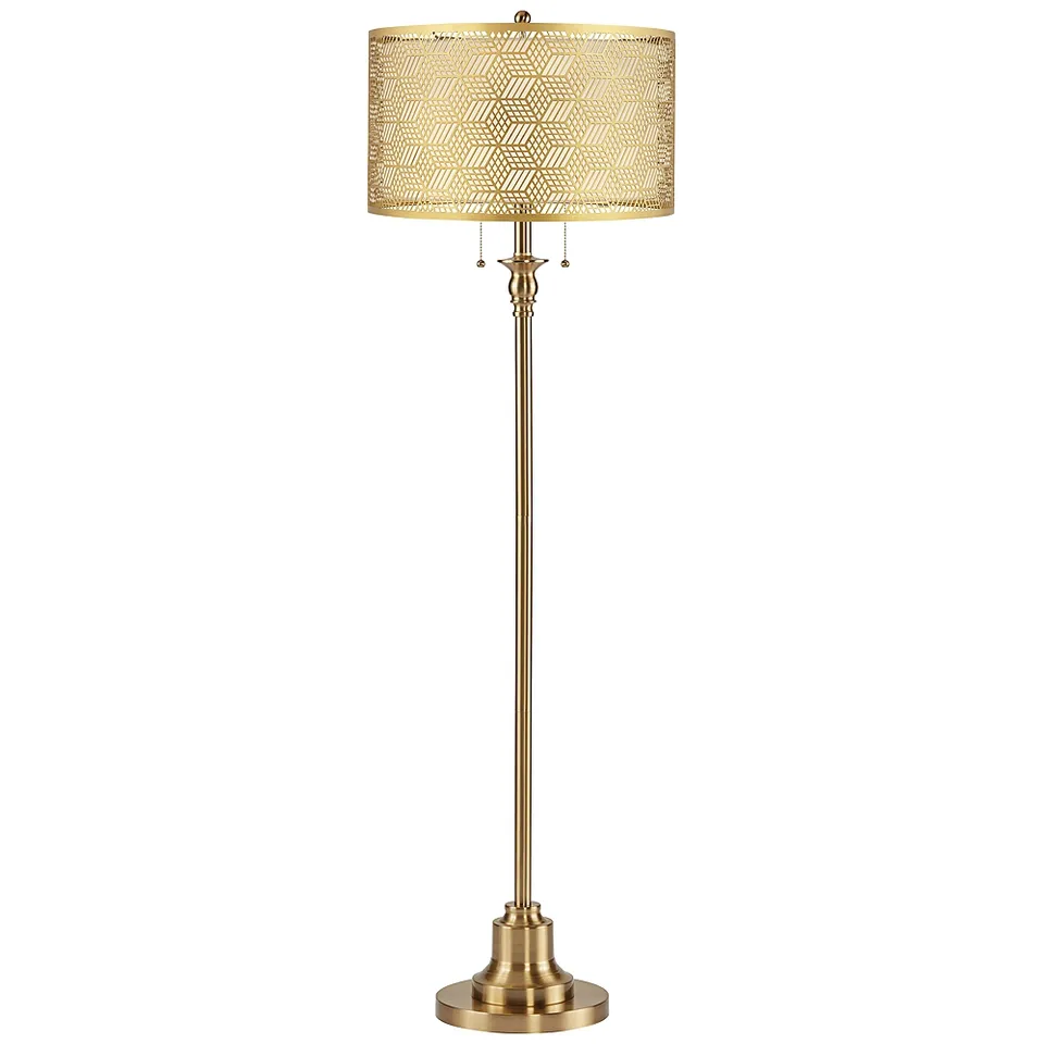 Dyna 58"H Antique Brass and Gold Laser Cut Shade 2-Light Floor Lamp