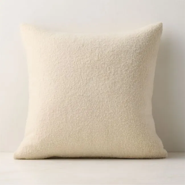 Demi Warm White Merino Wool Boucle Throw Pillow with Feather-Down Insert 20"x20"