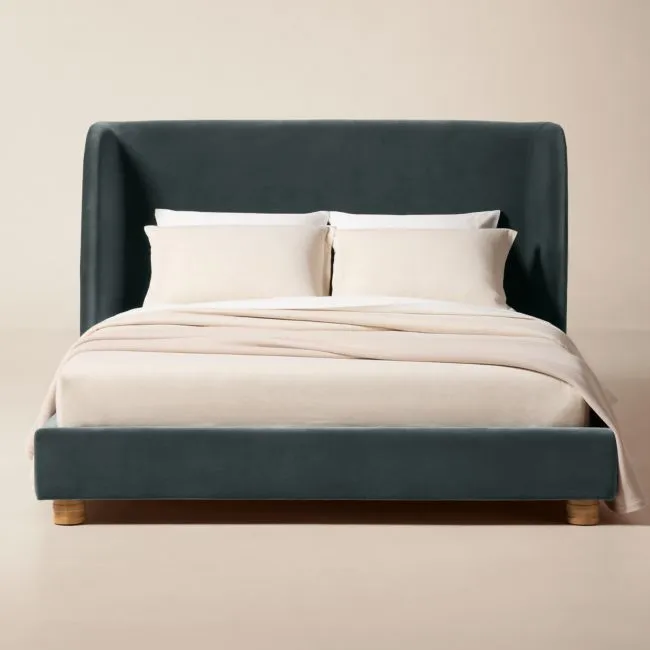 Jackson Denim Blue Velvet Upholstered Queen Bed