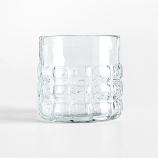 Squared Textured Small Glass Hurricane Candle Holder 4"