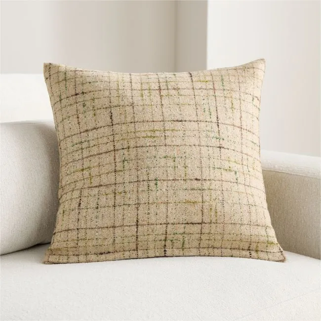 Antonio Italian Wool Blend Textured Tweed 20"x20" Flax Taupe Throw Pillow with Feather Insert