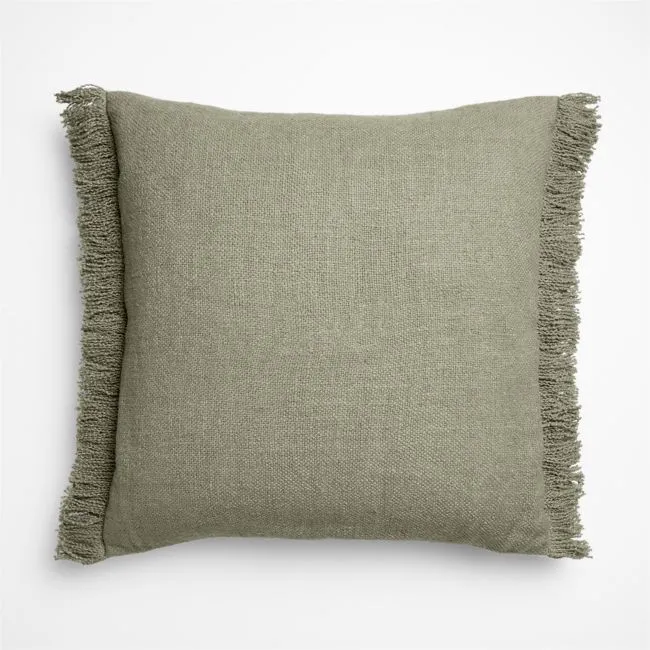 Casual Textured Fringe 23"x23" Shadow Sage Green Throw Pillow with Down-Alternative Insert