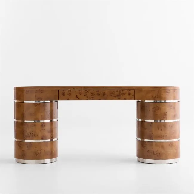 Lucie Burl Wood and Chrome 68" Storage Console Table by Laura Harrier & Tiffany Howell