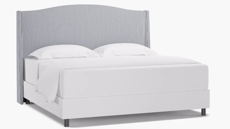 Classic Wingback Headboard, Black Classic Ticking Stripe, King