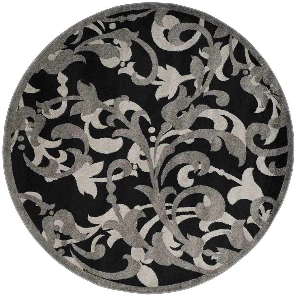Arlo Home Indoor/Outdoor Woven Area Rug, AMT428G, Anthracite/Light Grey,  7' X 7' Round