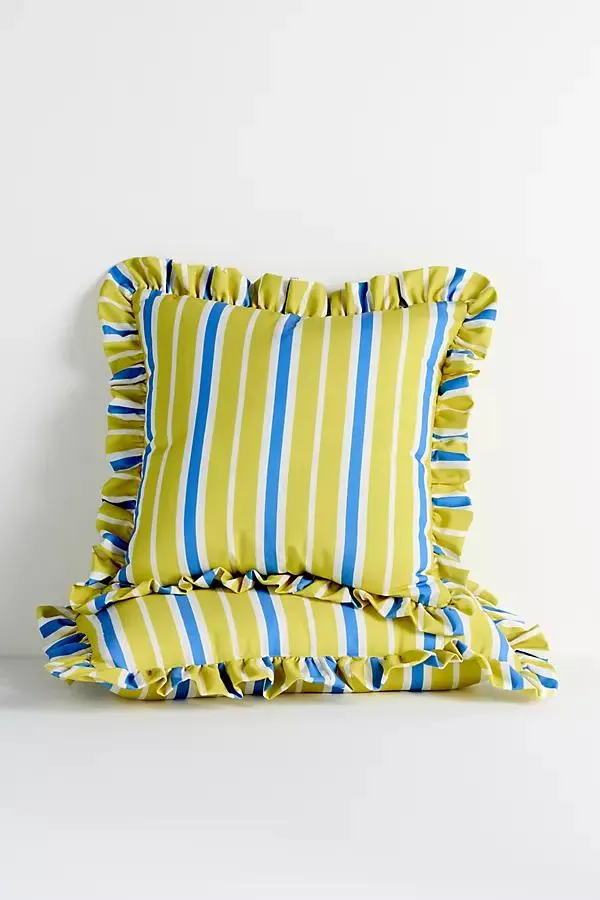 by Anthropologie Striped Ruffle Indoor/Outdoor Pillow