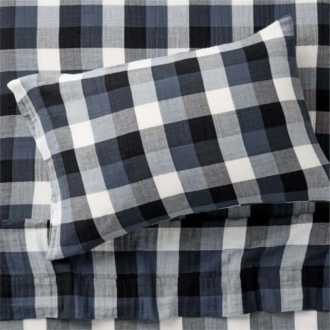 Supersoft Gingham Coy Blue 100% Organic Cotton Gauze Kids Twin Sheet Set