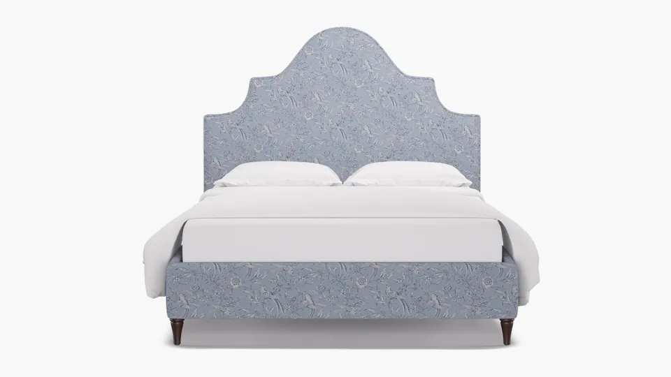 Statement Bed, Blue Aviary, Espresso Decorative Tapered Leg, Queen