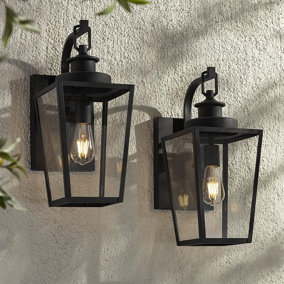 Possini Euro Ackerly 17 1/4"H Black Outdoor Wall Light Set of 2