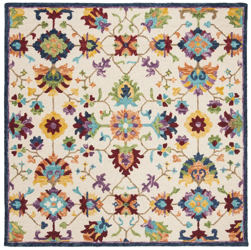 Arlo Home Hand Tufted Area Rug, APN509A, Ivory/Blue,  7' X 7' Square