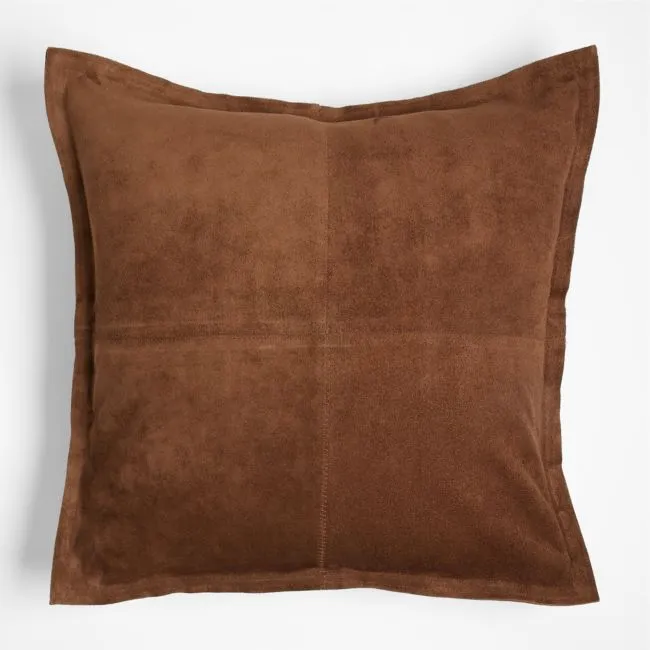 Hyde Pieced Suede 23"x23" Brown Throw Pillow with Feather Insert