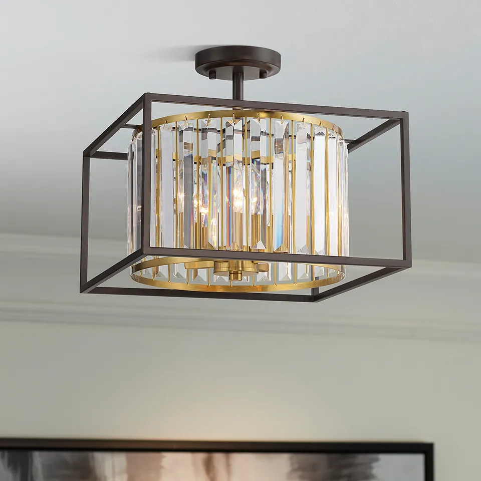 Possini Euro Milne 14" Wide Metal and Crystal 4-Light Ceiling Light