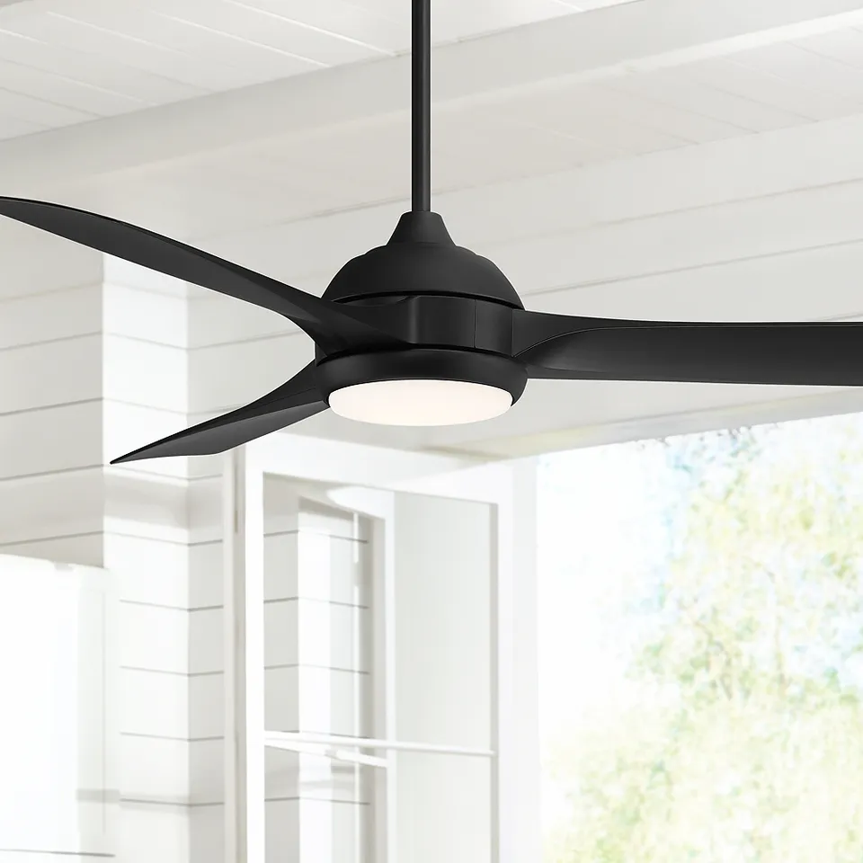 54" Casa Vieja Expedite Matte Black LED Damp Ceiling Fan with Remote
