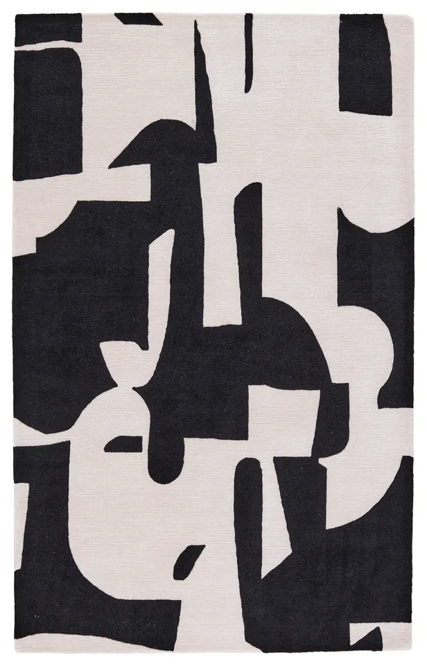 Noverre Handmade Abstract Black/ Cream Area Rug (8'X10')