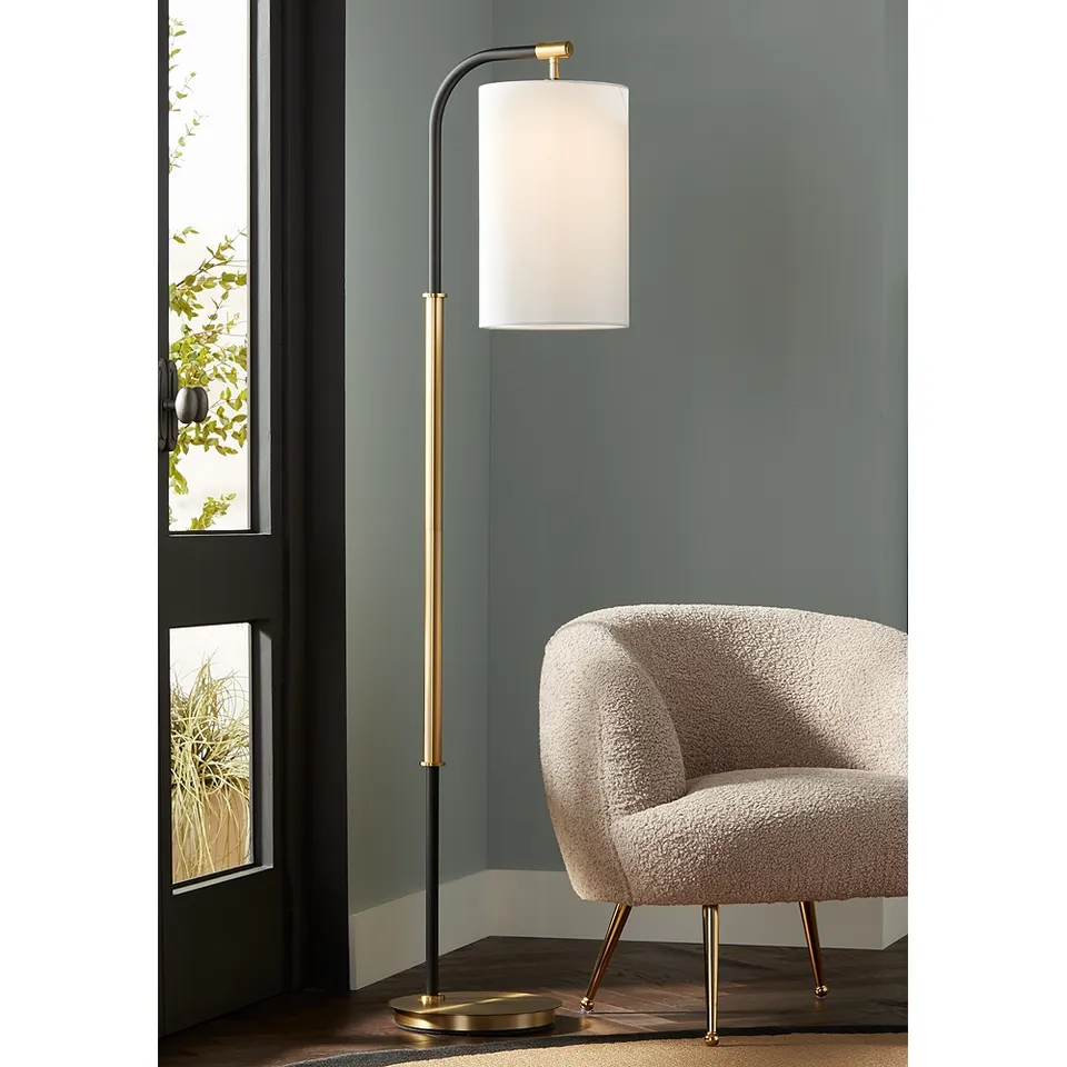 Possini Euro Sausalito 67" Downbridge Black and Warm Gold Floor Lamp