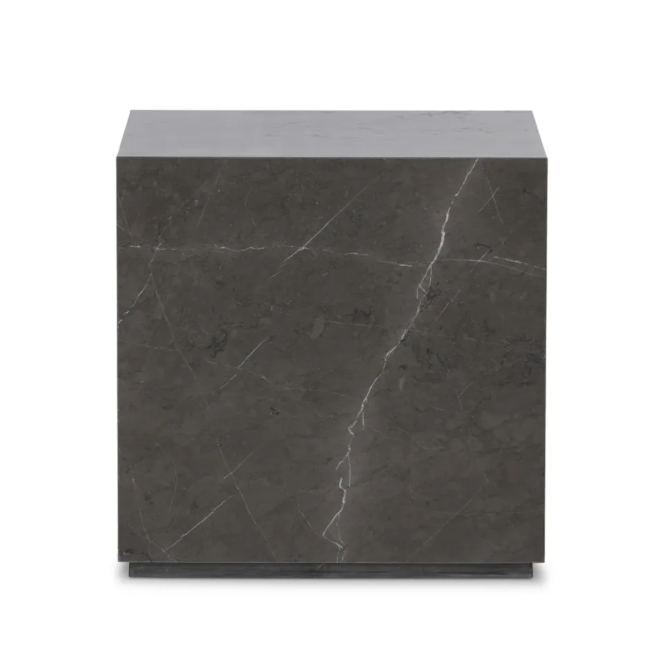 Modern Marble Plinth End Table - Grey Italian Marble