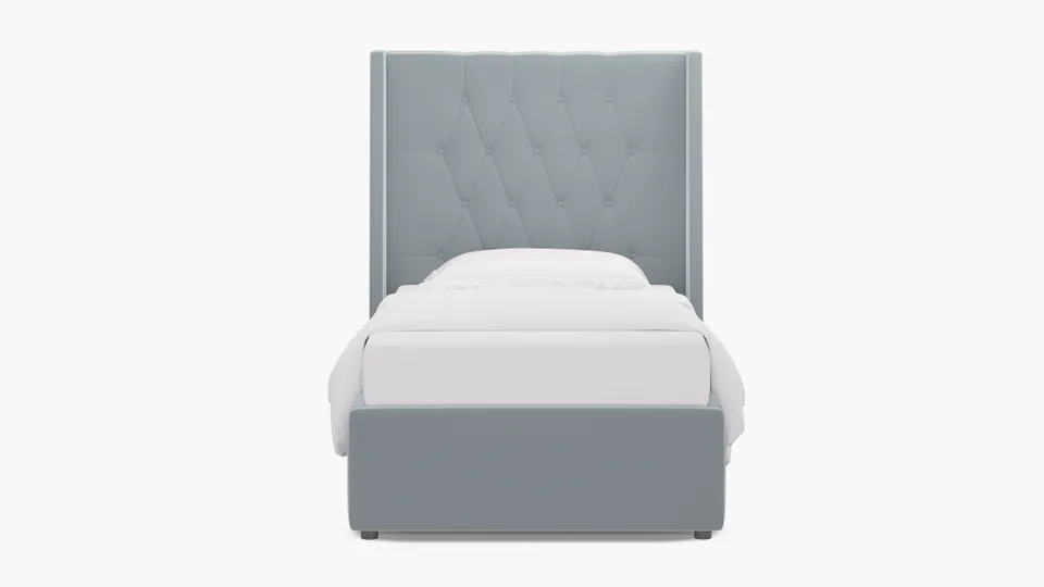 Tufted Wingback Bed, Sterling Performance Velvet, Twin