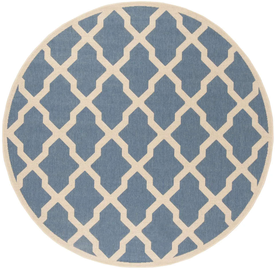 Arlo Home Indoor/Outdoor Woven Area Rug, LND122M, Blue/Cream,  6' 7" X 6' 7" Round