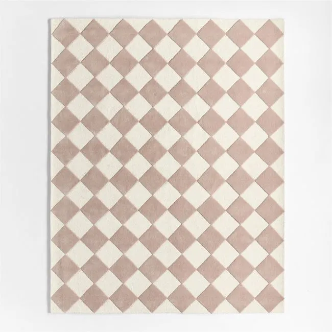 Checkerboard Purple Wool Kids Area Rug 5'x8'