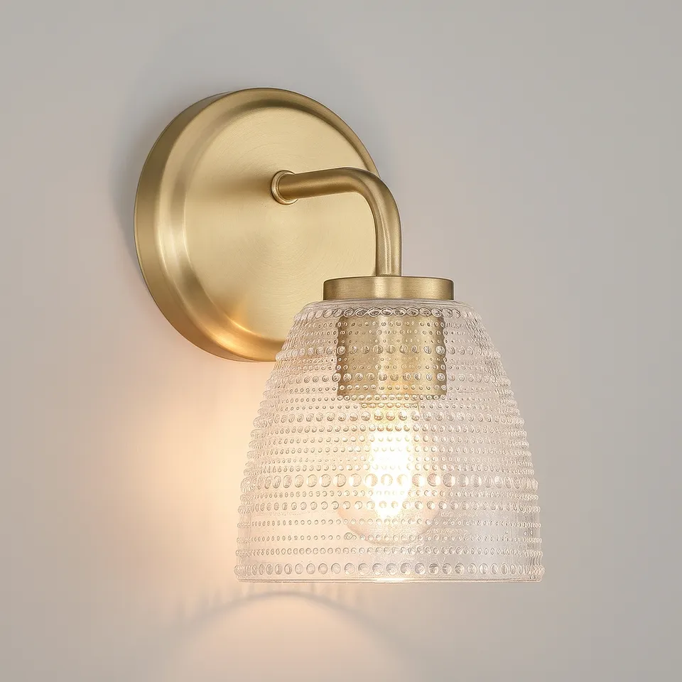 Possini Euro Sabrina 9" High Satin Brass and Glass Wall Sconce