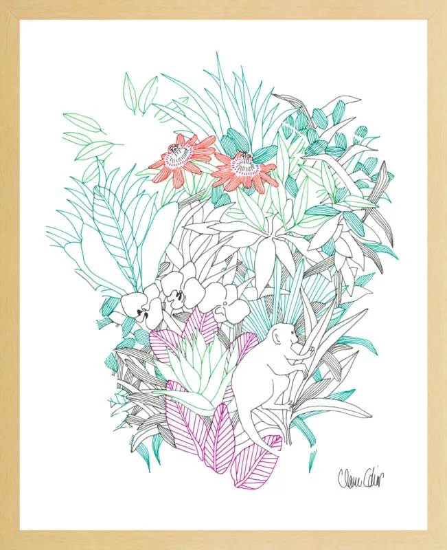 Passionflowers, orchids and the squirrel monkey  by Claire Colin for Artfully Walls