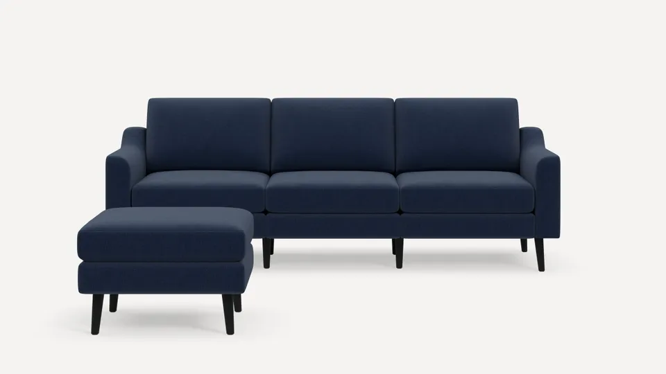 Nomad Sofa with Ottoman - Navy Blue - Performance Flatweave / Ebony - Wood / Slope