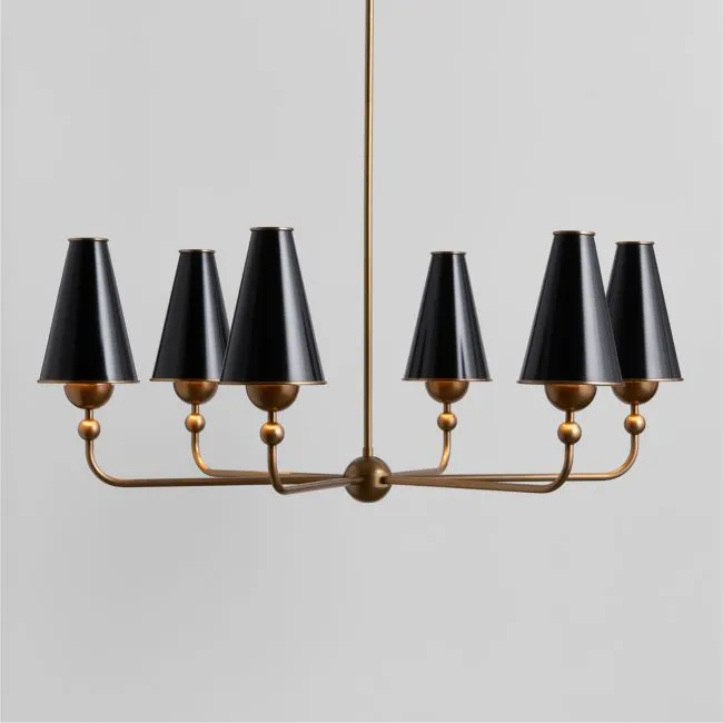 Everton Brass Round Chandelier Light with Black Metal Shades