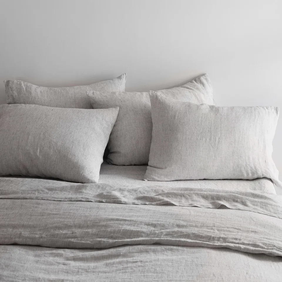 The Citizenry Stonewashed Linen Bed Bundle | Full | Graphite Thin Stripe