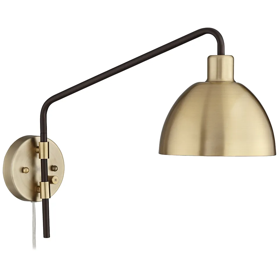 360 Lighting Colwood Brass Bronze Adjustable Swing Arm Plug-In Wall Lamp