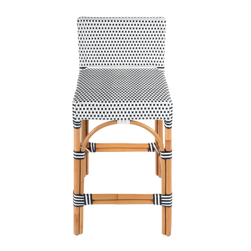 Serienna White/Navy Dot / Natural Rattan Frame Counter Stool