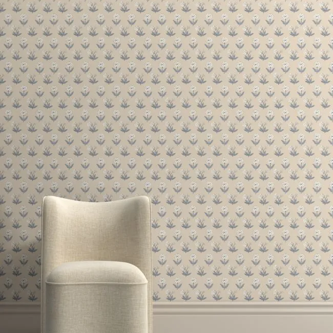 Aurora Mist Blue Block Print Wallpaper