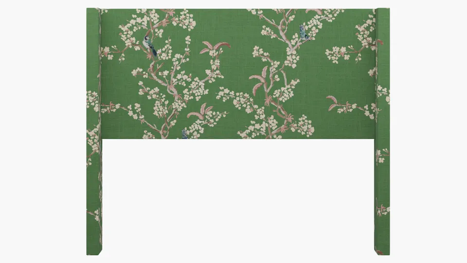 Modern Wingback Headboard, Jade Cherry Blossom, Queen