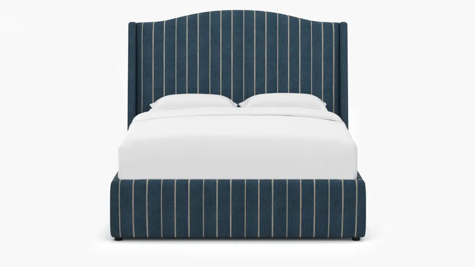 Curved Wingback Bed, Indigo Felix, Queen