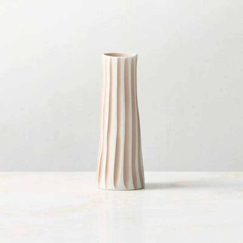 Vertis Taupe Striped Porcelain Bud Vase Small 6.25"