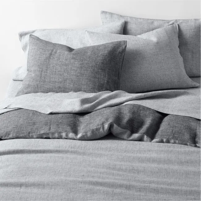 Aire Natural European Linen Midnight Navy Blue Reversible Grid Full/Queen Duvet Cover