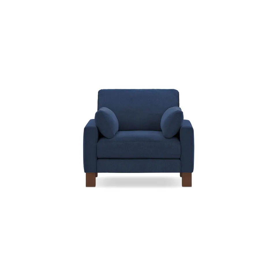 Union Armchair - Navy Blue - Performance Chenille / Walnut - Wood / Square Leg