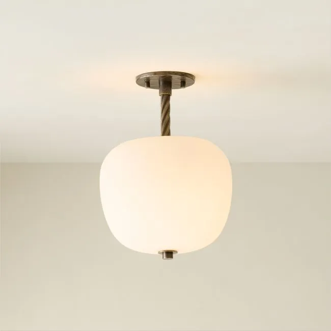 Thorne Dark Bronze Small Flush Mount Light with Opaline Glass Shade