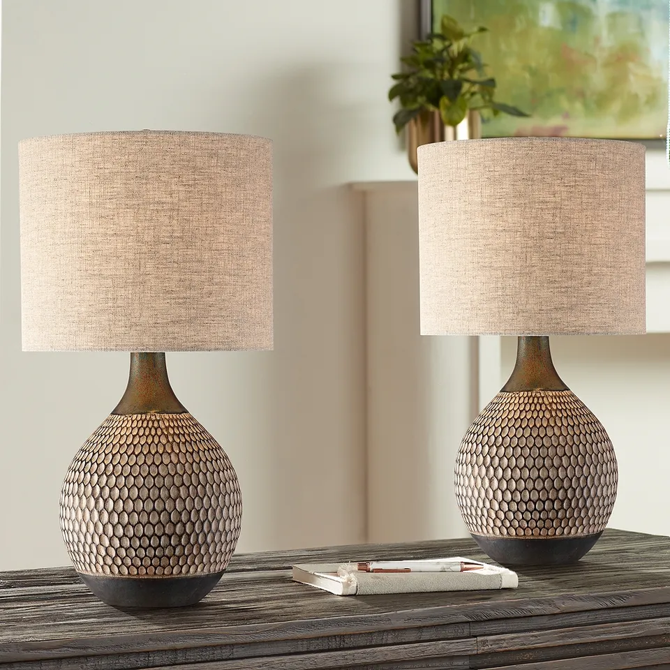 Possini Euro Emma 21" Brown Ceramic Mid-Century Table Lamps Set of 2