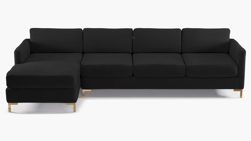 Modern Sectional, Left Facing, Raven Everyday Linen, Brass L Leg