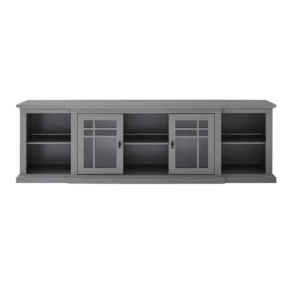 Classic Detailed Glass-Door Storage TV Stand for TVs up to 88” – Grey
