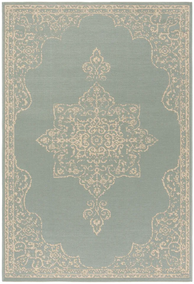 Arlo Home Indoor/Outdoor Woven Area Rug, LND180L, Cream/Aqua,  4' X 6'