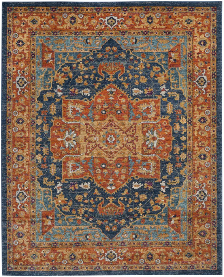 Arlo Home Woven Area Rug, EVK275C, Blue/Orange,  6' 7" X 9'