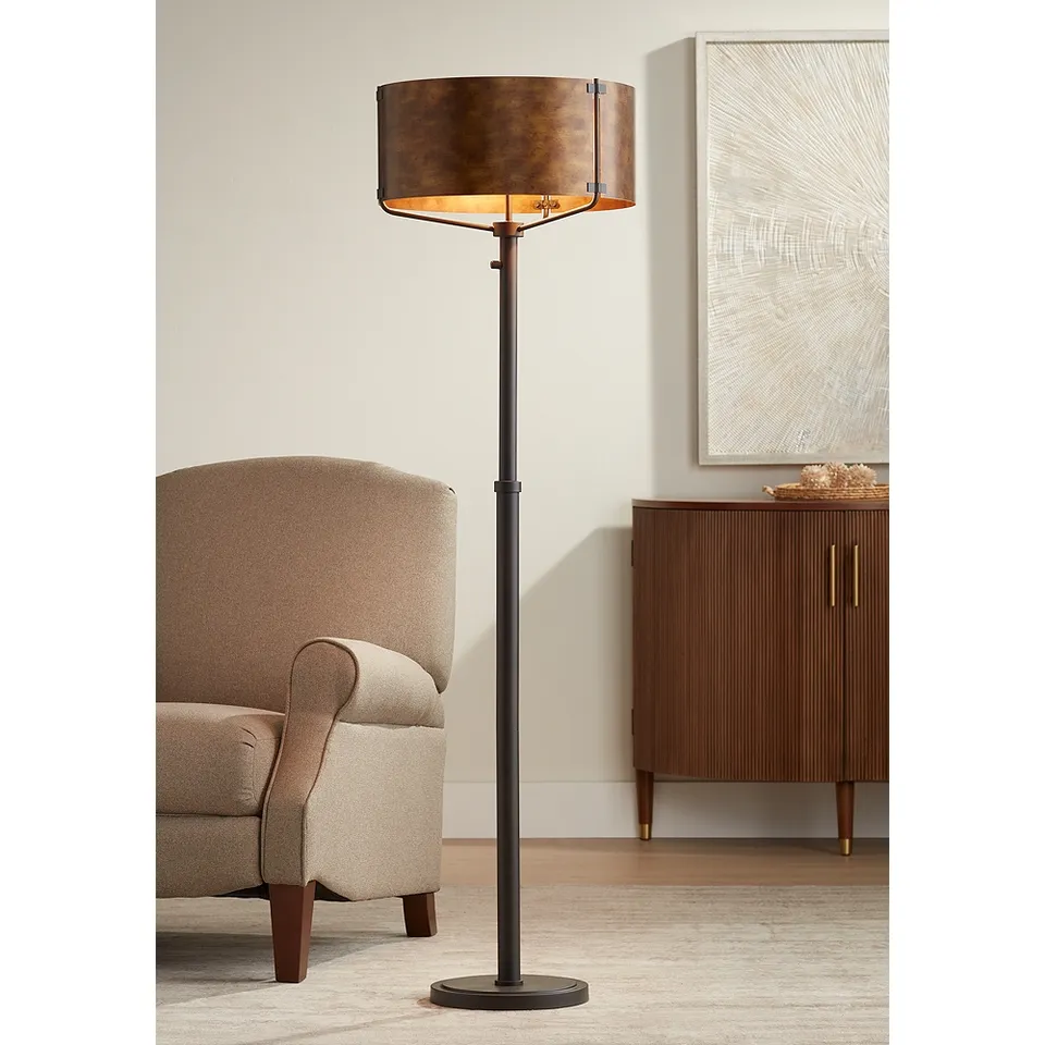 Possini Euro Julian 64" High Rustic Bronze Metal 2-Light Floor Lamp