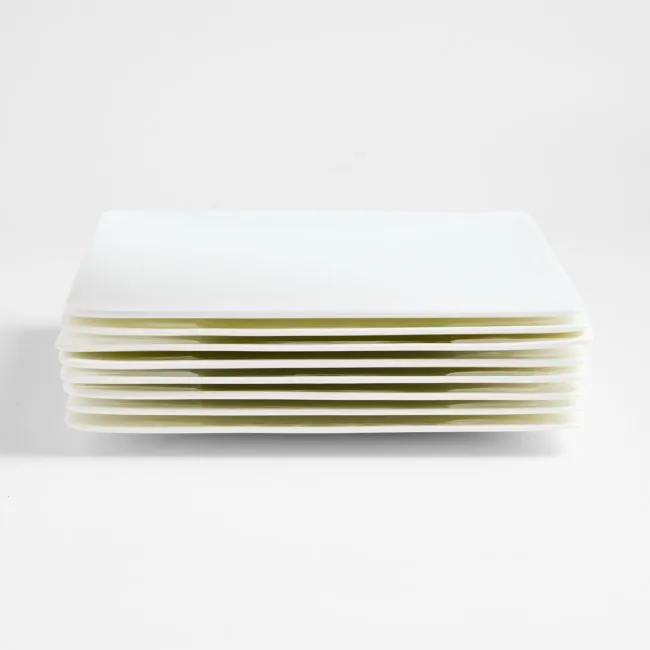 Bennett White Bone China Square Dinner Plates, Set of 8
