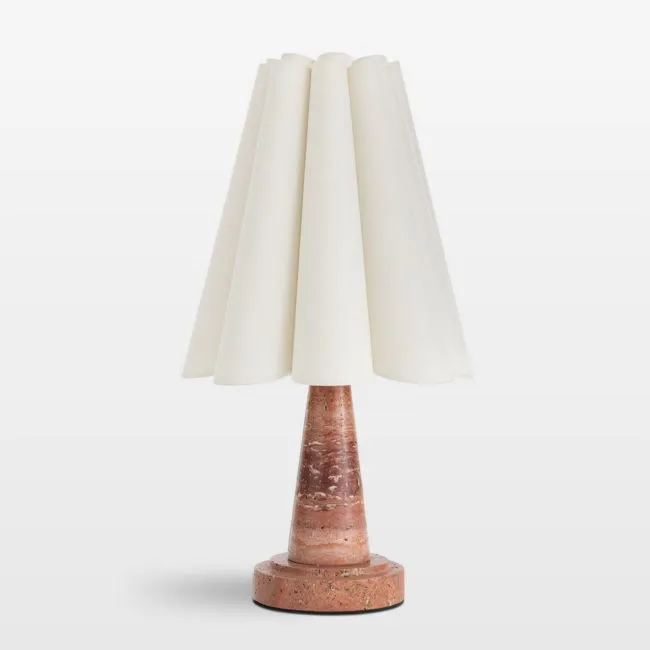 Segal Red Marble Mini Lamp with White Scalloped Shade